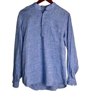 Matchles 100% Linen‎ Blue Popover Longsleeve Top Womens Medium Modern Minimalist
